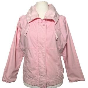 Women's Vtg 80's Pink Lightweight Retro Windbreaker S High Collar Zip Up Pockets
